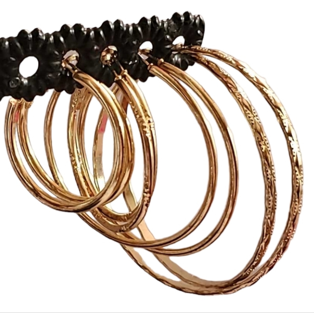 Elegant Golden Hoop Earrings 4 Pair Set